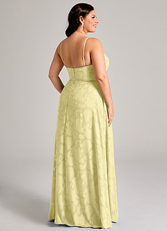Azazie Moira Bridesmaid Dresses Lemon Sorbet A-Line Side Slit Floral Burnout Dress image8