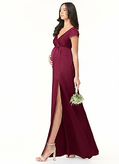 Azazie Allessia Maternity Bridesmaid Dresses A-Line Pleated Stretch Satin Floor-Length Dress image3