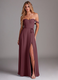 Azazie Aaron Bridesmaid Dresses Sangria A-Line Off the Shoulder Chiffon Convertible Dress image1