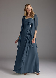 Azazie Weisz Mère de la mariée Robes Robe Trapèze en Mousseline de soie Encolure carrée plissée Neptune image1