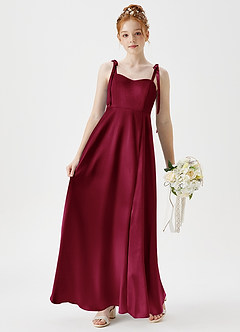 Azazie Rosey Junior A라인 메탈릭 새틴 플로어 길이 주니어 신부 들러리 드레스 드레스 image3