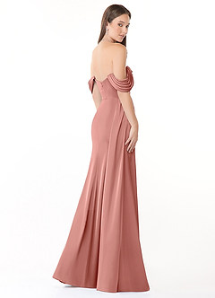 Azazie Amyra Bridesmaid Dresses Rosette Sheath Off the Shoulder Stretch Satin Convertible Dress image5