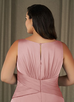 Azazie Viola Abiti per la Madre della Sposa Abito A-Line in Raso Elasticizzato Plissettato Rosa Cipria image10