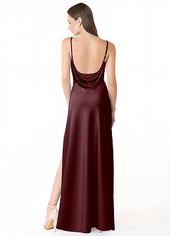 Azazie Alaija Bridesmaid Dresses Sangria Mermaid Side Slit Stretch Satin Dress image4