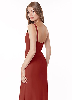 Azazie Salma Bridesmaid Dresses Terracotta Sheath Side Slit Chiffon Dress image4