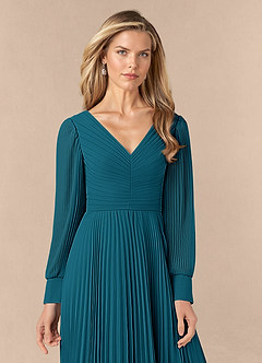 Azazie Zina Mother of the Bride Dresses Ink Blue A-Line Pleated Chiffon Dress image5