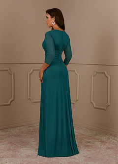 Azazie Annetta Mother of the Bride Dresses Peacock A-Line V-Neck Pleated Mesh Dress image3