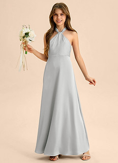 Azazie Beah Junior A-Linie Plissee Stretch-Satin Kleid Silber image3