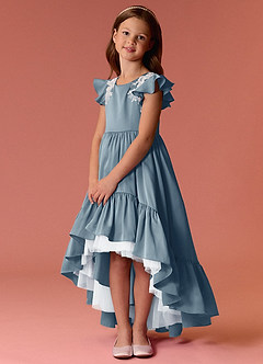 Barbie ♥ Azazie Flower Girl Dresses Dusty Blue A-Line Lace Stretch Satin Dress image3