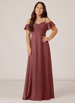 Azazie Juna Junior Robe Trapèze en Mousseline de soie Épaule décolletée Améthyste image1