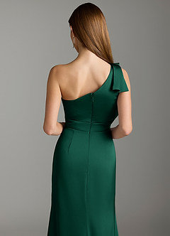 Azazie Rinna Bridesmaid Dresses Emerald Mermaid Ruched Stretch Satin Dress image7
