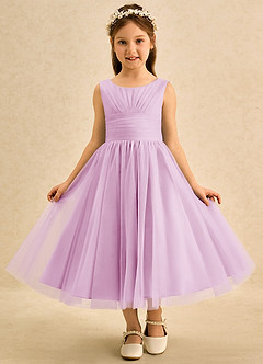 Azazie Macaron Flower Girl Dresses Candy Pink A-Line Pleated Tulle Dress image3
