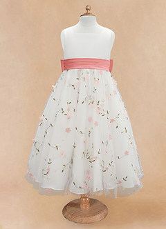 Azazie Pollie Flower Girl Dresses Blushing Pink Coral A-Line Bow Tulle Dress image11