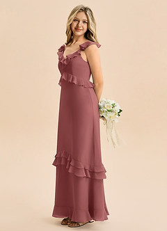 Azazie Tavie Junior Vestido de Amatista de Gasa de Corte en A con Volante image6