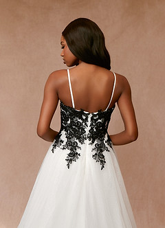 Azazie Adelaide Wedding Dresses Black Diamond White A-Line Lace Tulle Dress image8