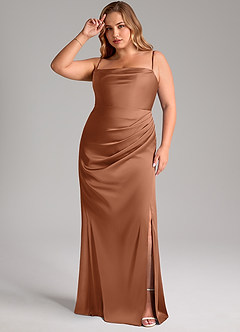 Azazie Leonis Bridesmaid Dresses Bronzer Mermaid Pleated Stretch Satin Convertible Dress image12