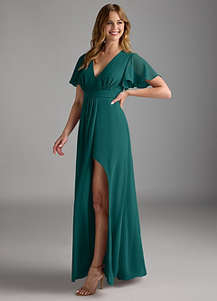 Azazie Zaniah Bridesmaid Dresses Peacock A-Line Chiffon Dress image5