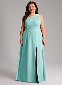 Azazie Phaedra Bridesmaid Dresses Aqua A-Line One Shoulder Chiffon Dress image1