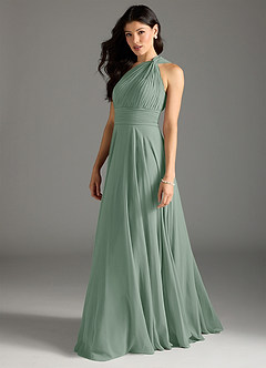 Azazie Charlize Vestidos de damas de honor Vestido de Salvia Plateada de Gasa de Corte en A con Hombro unilateral image4