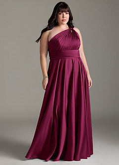 Azazie Charlize Bridesmaid Dresses Red Plum A-Line One Shoulder Stretch Satin Dress image9