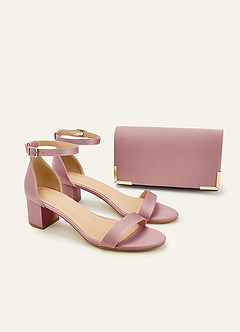 Matching Color Matte Satin Block Heel Sandals & Envelope Clutch Set