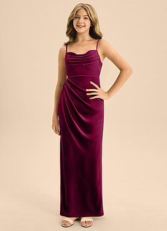 Azazie Mai Junior Brick Red A-Line Sweetheart Neckline Velvet Dress image3