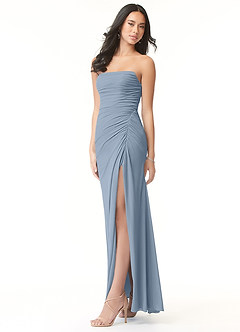 Azazie Darria Abiti da Damigella Abito Convertibile Tubino in Chiffon Elasticizzato Scollo quadrato pieghettato Blu Polveroso image4