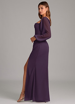 Azazie Brixley Jurken voor bruidsmeisjes Jurk van Chiffon met Zeemeermin Lange mouw Pruim image3