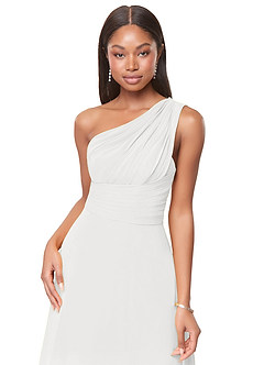 Azazie Ashley Brudtärnklänningar Klä av A-Linje i Chiffong Rynkad Vit image5