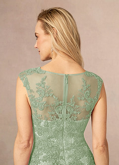 Azazie Flynn Mother of the Bride Dresses Dusty Sage A-Line Boatneck Lace Tulle Dress image5
