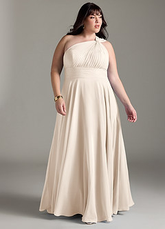 Azazie Charlize Bridesmaid Dresses White Alabaster A-Line One Shoulder Chiffon Dress image3
