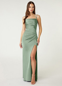 Azazie Desi Brautjungfernkleider Etui Halter Korsett Stretch-Satin Kleid Matcha image1