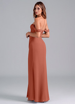 Azazie Asha Bridesmaid Dresses Clay Sheath Off the Shoulder Chiffon Convertible Dress image2