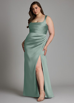 Azazie Sierra At-home Try On Dresses Dusty Rose A-Line Corset Stretch Satin Dress image13