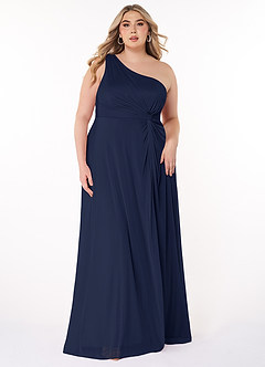 Azazie Brooke Bridesmaid Dresses Dark Navy A-Line One Shoulder Mesh Dress image6