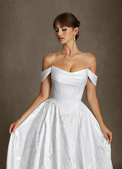 Azazie Ellie Wedding Dresses Diamond White A-Line Strapless Floral Jacquard Dress image8