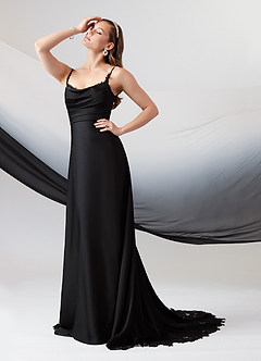Azazie Sable Wedding Dresses Black A-Line Lace Stretch Satin Dress image3