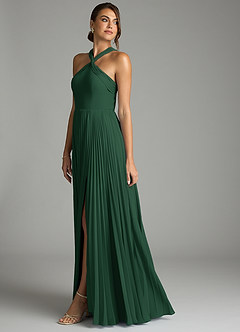Azazie Afra Abiti da Damigella Abito A-Line in Chiffon Plissettato Verde Scuro image4