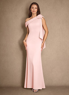 Azazie Myers Mother of the Bride Dresses Blushing Pink Mermaid Pleated Stretch Crepe Dress image1