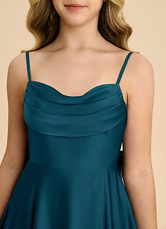 Azazie Bear Junior Jurk van Stretch Satijn met A-Lijn Sweetheart Halslijn Inkt Blauw image8