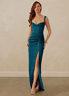 Christian Siriano Bridal for Azazie 1017 Bridesmaid Dresses Ink Blue Sheath Sweetheart Neckline Stretch Satin Dress image1