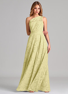 Azazie Phaedra Bridesmaid Dresses Lemon Sorbet A-Line One Shoulder Floral Burnout Dress image4