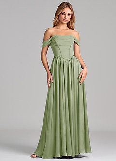 Azazie Raisa Bridesmaid Dresses Dusty Sage A-Line Off the Shoulder Stretch Satin Dress image4
