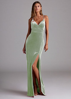 Azazie Becca Robes de demoiselle d'honneur Robe Fourreau en velours Vert Sauge image1