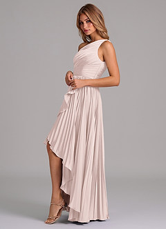 Azazie Lyrica Bridesmaid Dresses Blushing Pink A-Line One Shoulder Stretch Satin Dress image5