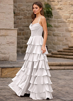 Rhythm White Ruffled A-line Prom Dress image3