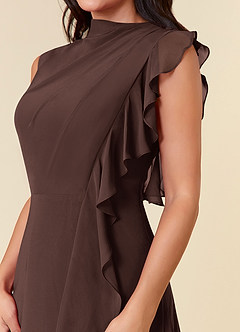 Azazie Narine vestidos de madre de la novia Vestido de Ganache de Gasa de Corte en A con Cuello alto plisado image5