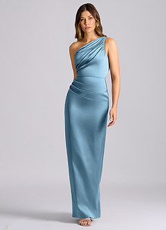 Azazie Akilah 신부 들러리 드레스 인어 한쪽 어깨 스트레치 새틴 바닥 길이 드레스 image4