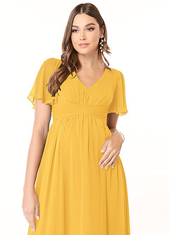 Azazie Verna Maternity Bridesmaid Dresses A-Line V-Neck Ruched Chiffon Floor-Length Dress image5