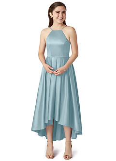 Azazie Jemima Junior A-Linie mit Taschen Stretch-Satin Kleid Stimmungsvolles Blau image4